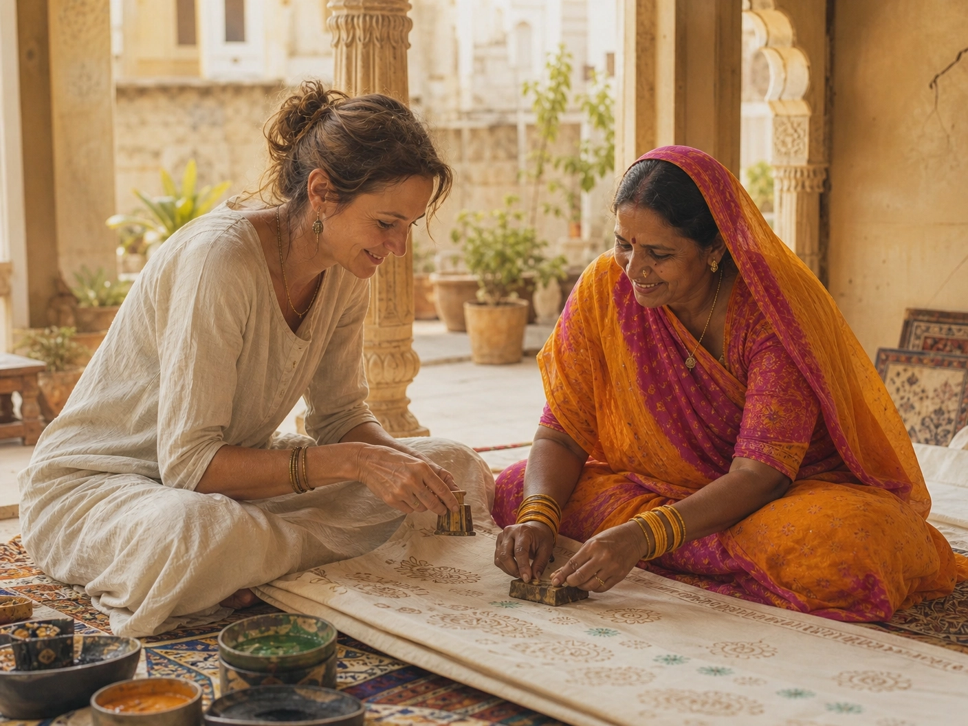 Authentische Begegnung mit einer indischen Kunsthandwerkerin auf einer Textil-Erlebnisreise in Rajasthan